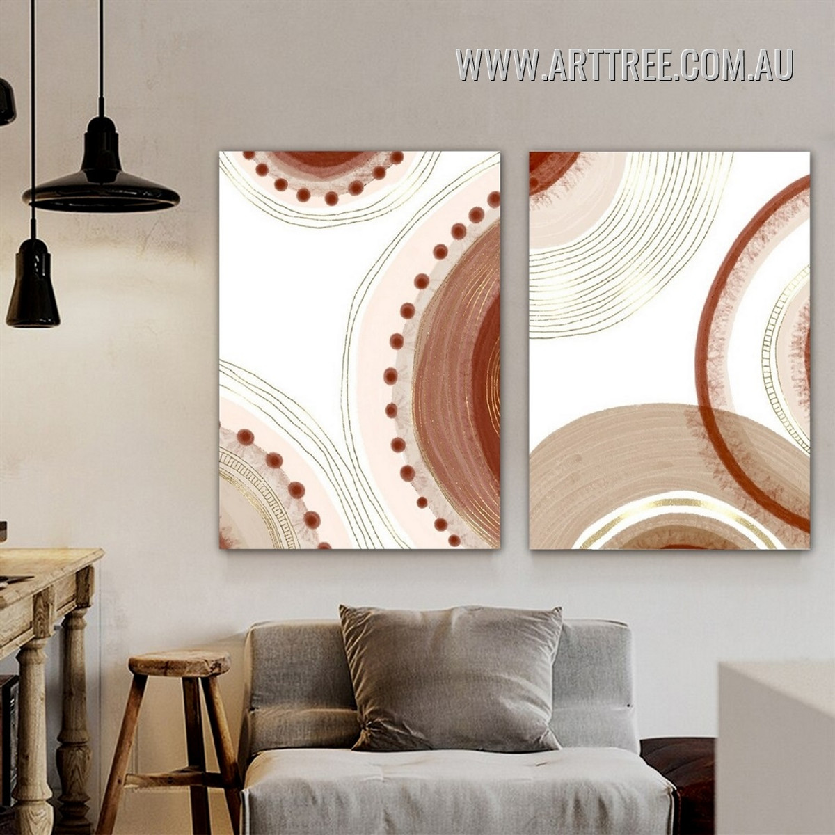 Semi Sphere Cipher Points Abstract Artwork Photo Scandinavian 2 Panel Geometric Framed Canvas Print for Room Wall Flourish