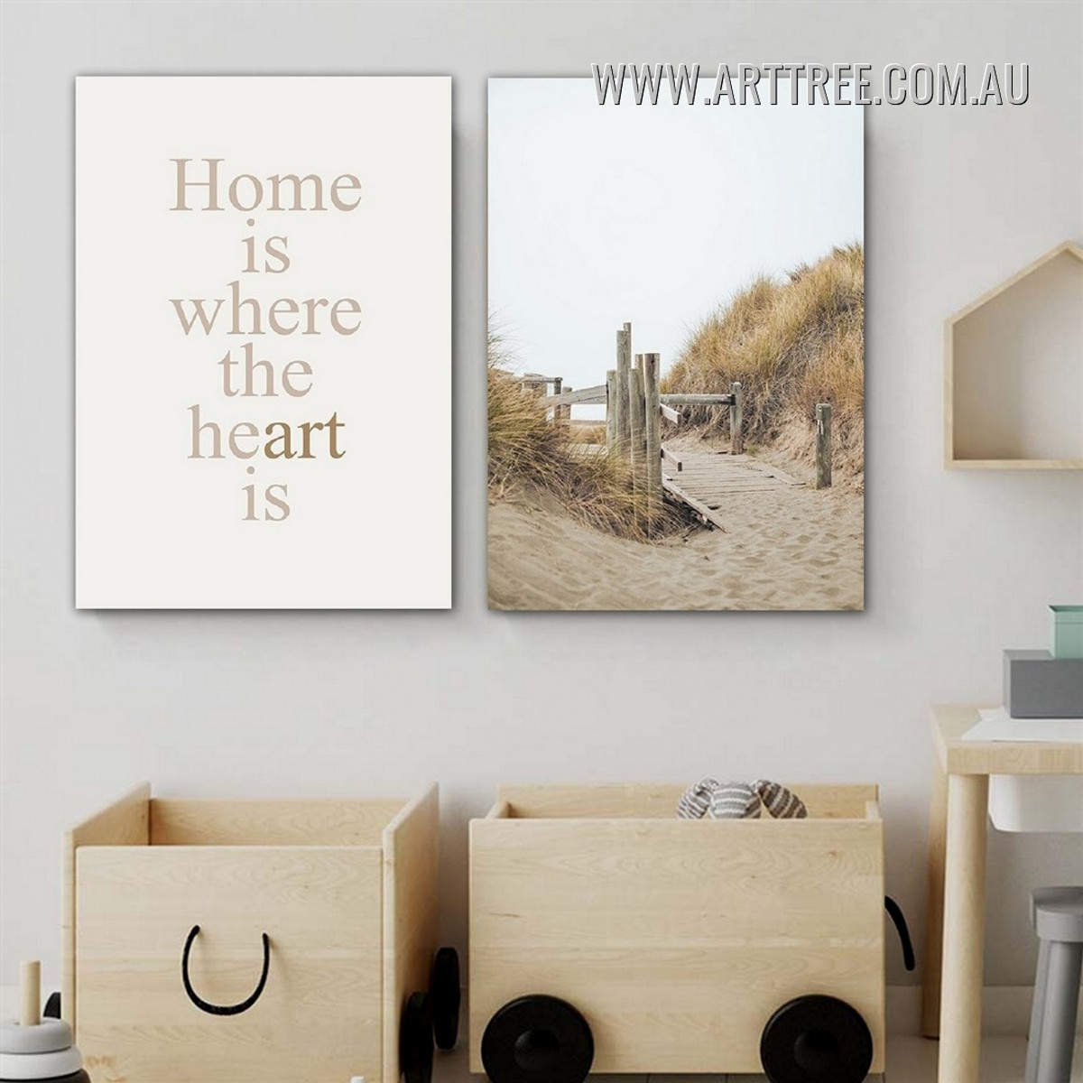 Where The Heart Sand Scandinavian Landscape Quotes 2 Piece Framed Wall Art Photograph Canvas Print For Room Garnish