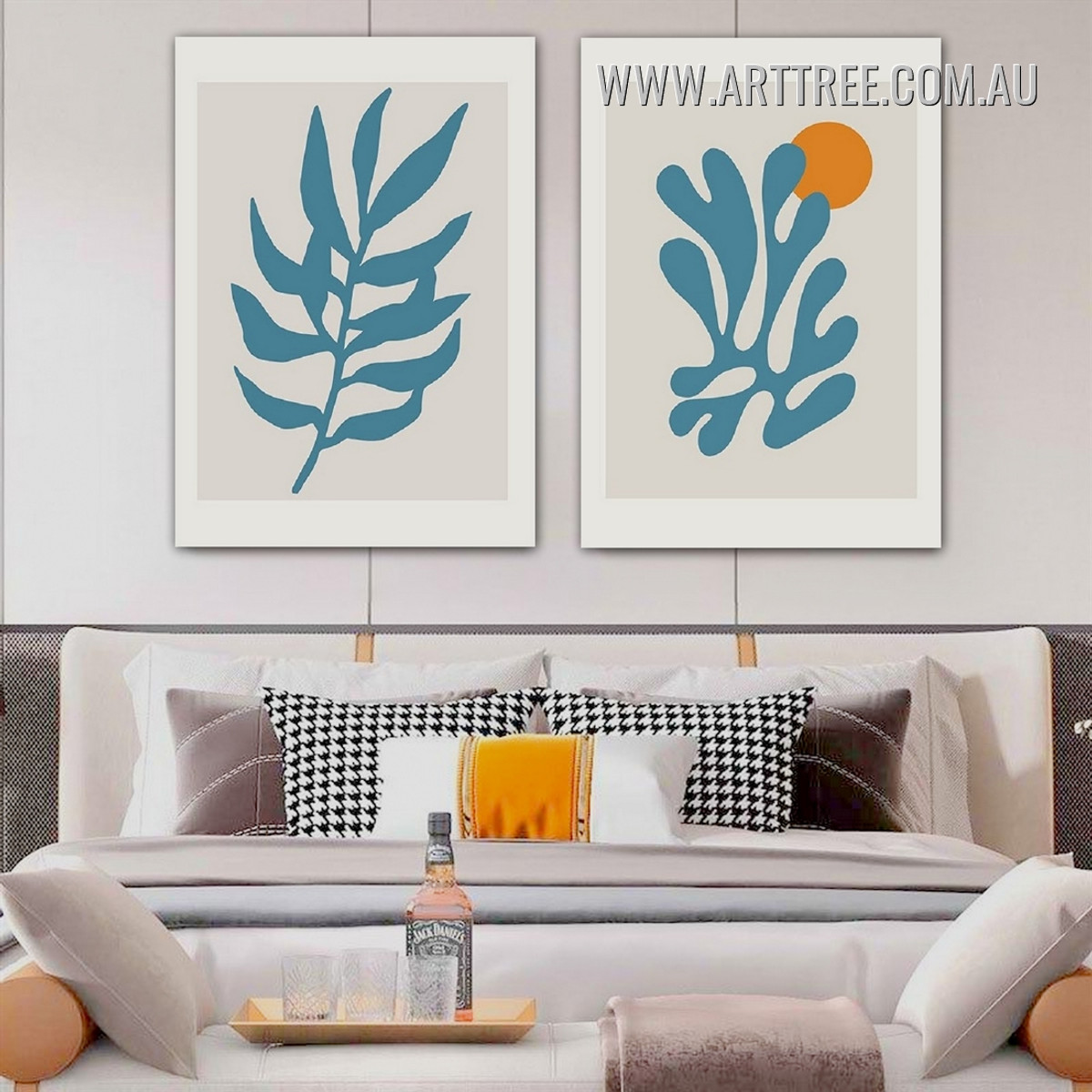 Smear Foliage Leaves Modern Art Picture 2 Piece Abstract Framed Canvas Minimalist Print for Room Wall Getup
