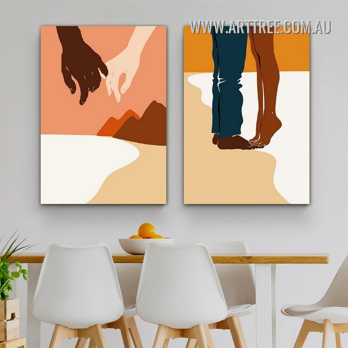 Couple Flipper Meet Scandinavian Abstract Framed Painting Pic 2 Piece Figure Canvas Print for Room Wall Flourish