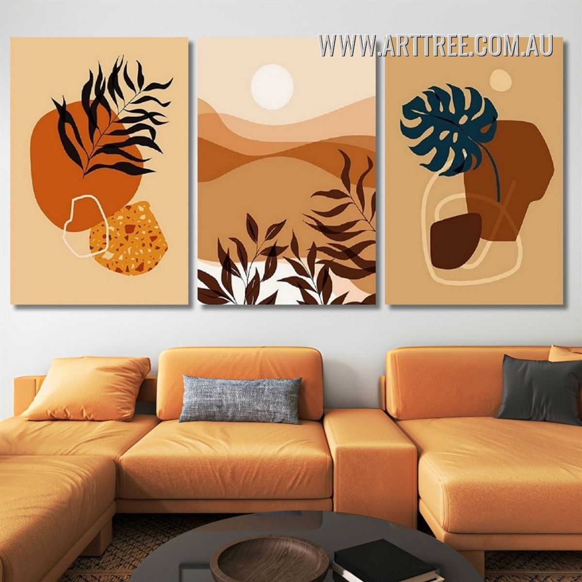 Calico Stigma Leafage Spots Landscape Scandinavian Abstract Framed 3 Panel Canvas Prints For Home Decor Online

