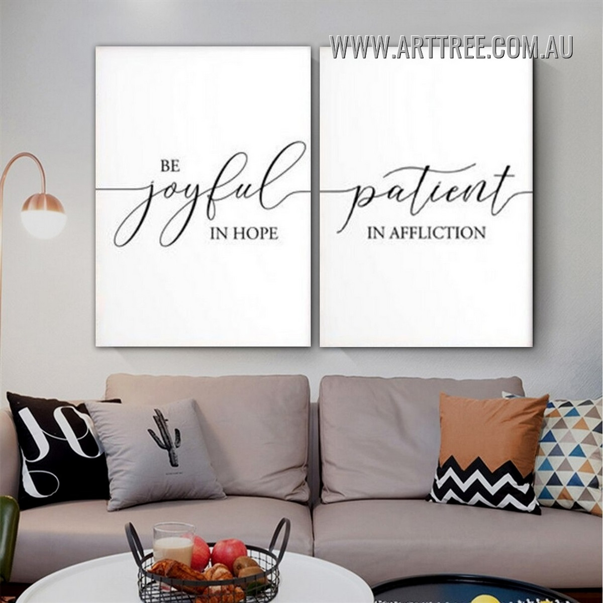 Be Joyful In Hop Patient In Affliction Typography Modern Painting Picture Canvas 2 Piece Wall Art Prints for Room Décor
