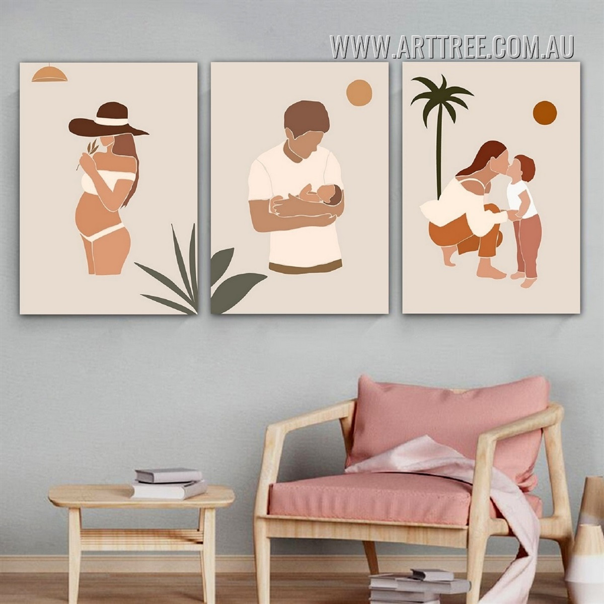 Human Being Youngling Leaves 3 Piece Minimalist Scandinavian Framed Wall Art Figure Photograph Canvas Print for Room Trimming