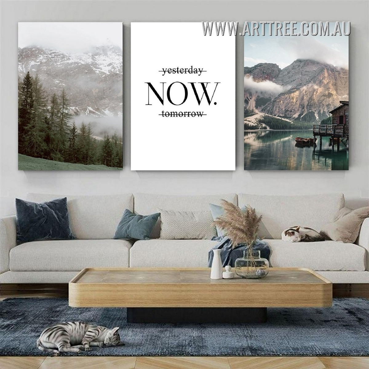 Fanes Sennes Natural Park Mountains Landscape Stretched Abstract Wall Art Naturescape Photograph 3 Piece Nordic Canvas Print Typography for Room Illumination