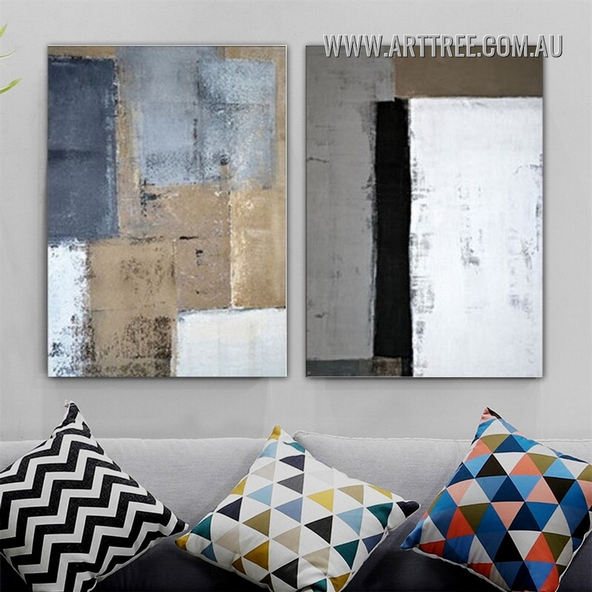 Geometric Tarnish Abstract Vintage Painting Picture 2 Piece Canvas Wall Art Prints for Room Molding