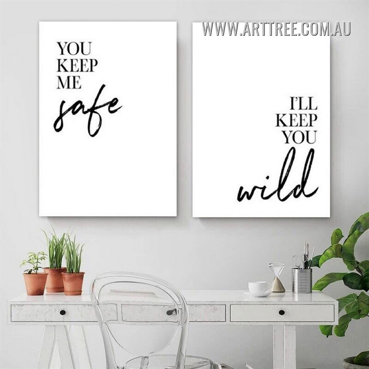 You Keep Me Safe Quotes Minimalist Modern 2 Piece Framed Wall Art Photograph Canvas Print for Room Tracery