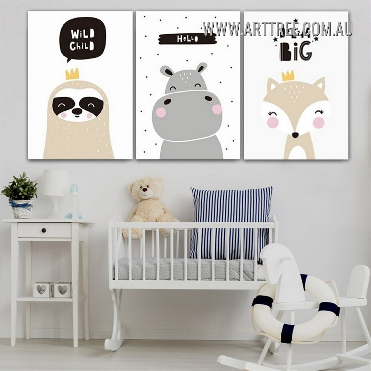 Cute Hippo Cartoon Wild Animal Modern Painting Picture 2 Piece Canvas Prints for Room Wall Onlay