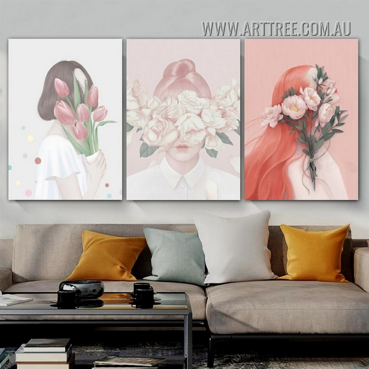 Women’s Face Nordic Figure Modern Painting Picture 3 Piece Canvas Art Prints for Room Wall Equipment