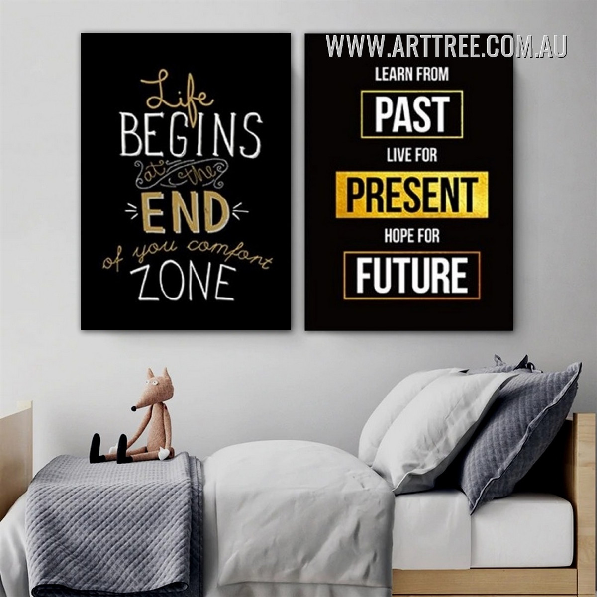 Learn From Past Modern Abstract Stretched 2 Piece Photograph Typography Canvas Print Artwork for Room Wall Illumination