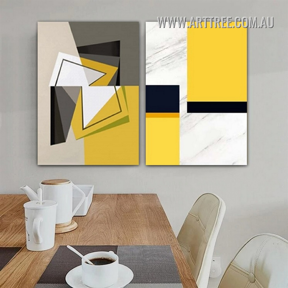 Hued Verse Tarnish Stretched Geometric Abstract Artwork Photo 2 Piece Modern Canvas Print for Room Wall Garnish