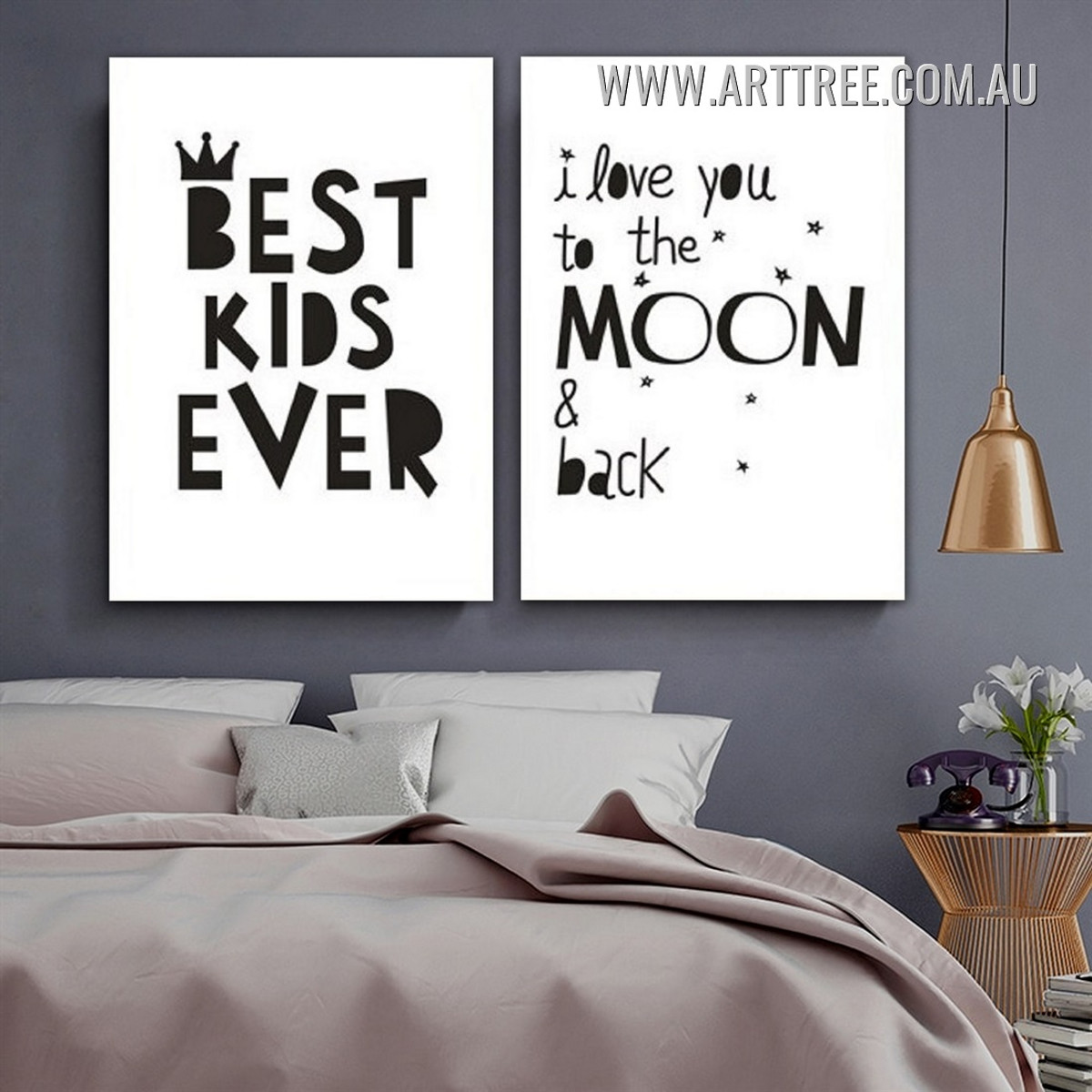 Best Kids Ever Crown Typography Stretched Minimalist Wall Art Photo 2 Piece Modern Canvas Print for Room Outfit
