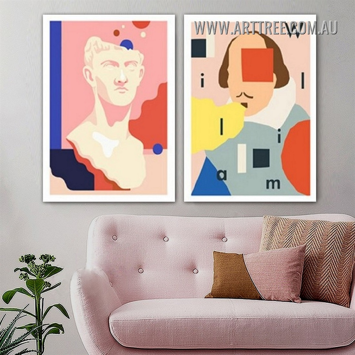 Shakespeare And David Watercolor Modern Painting Picture 2 Piece Abstract Wall Art Prints for Room Finery