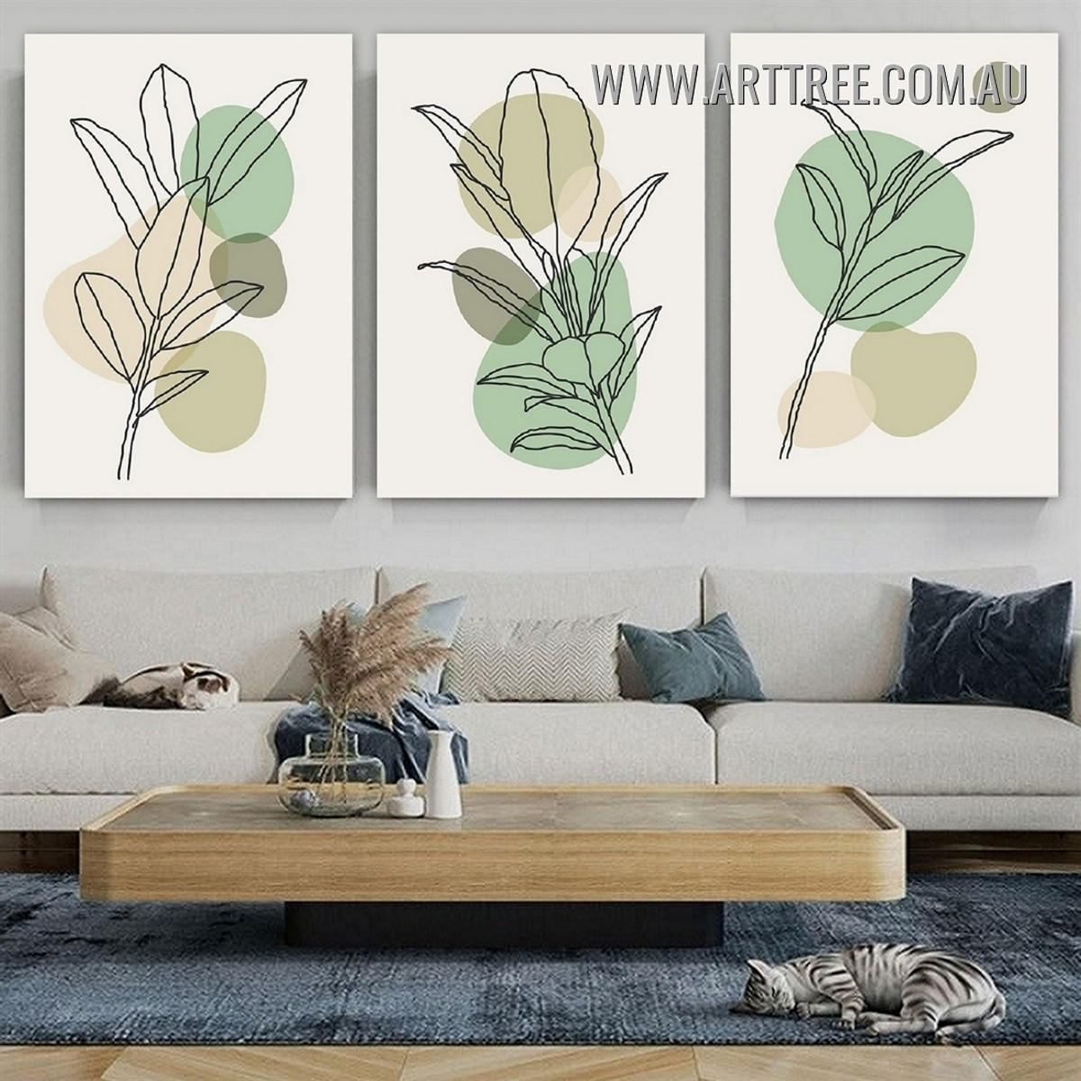 Leaves Pattern Nordic Abstract Botanical Modern Painting Picture3 Piece Wall Art Prints for Room Molding