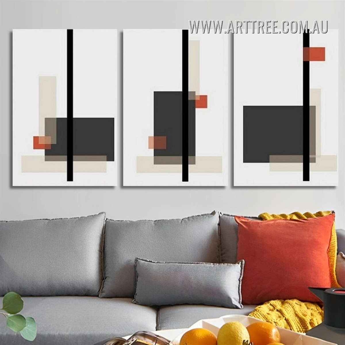 Bold Rectangular Contour Square Modern Geometric Artwork Photo 3 Piece Abstract Wall Art Canvas Prints For Living Room Ideas