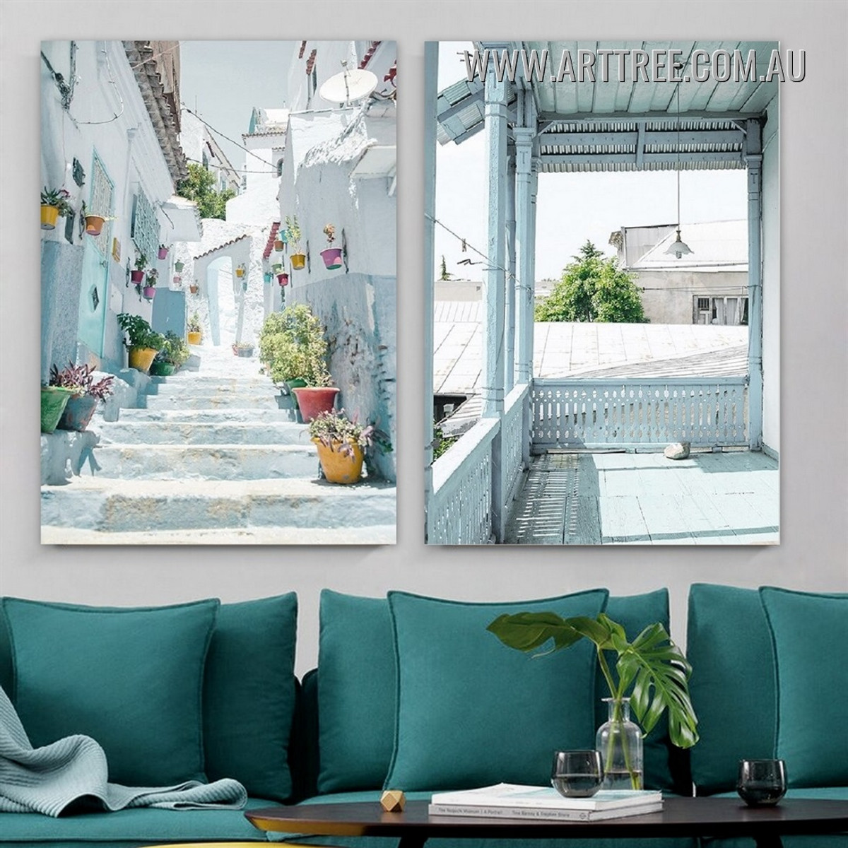 Street View Landscape Modern Painting Picture 2 Piece Wall Art Prints for Room Wall Drape
