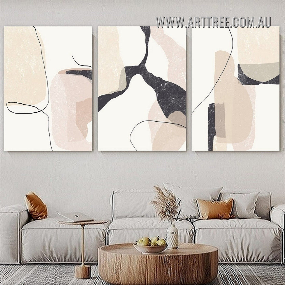 Speck With Lines Scandinavian Modern Painting Picture 3 Piece Abstract Wall Art Prints for Room Décor