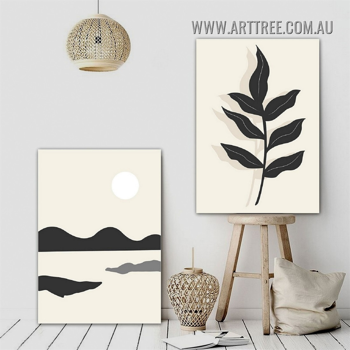 Sun Hills Abstract Scandinavian Modern Painting Picture 2 Piece Wall Art Prints for Room Outfit