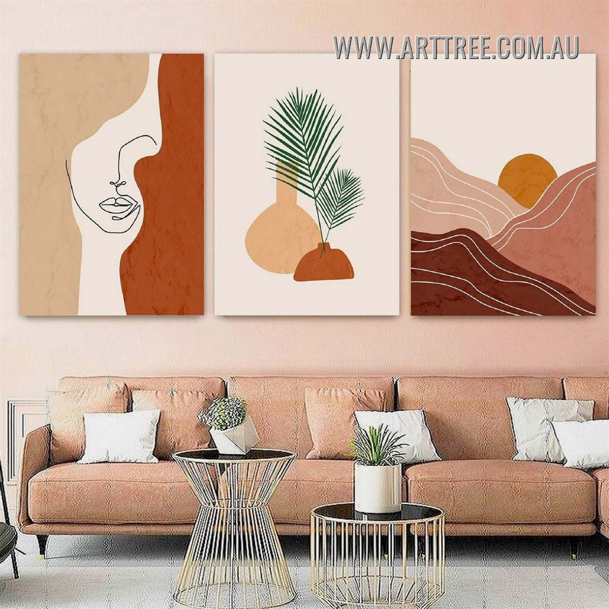 Sun Hills Abstract Scandinavian Painting Picture 3 Piece Wall Art Prints for Room Getup