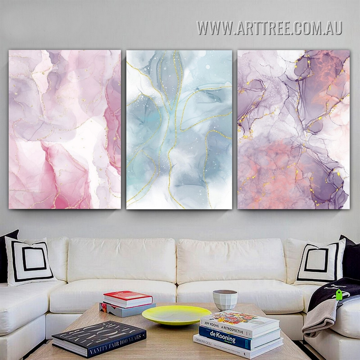 Hued Stigma Marble Modern Minimalist 3 Piece Framed Wall Art Photograph Abstract Canvas Print for Room Arrangement