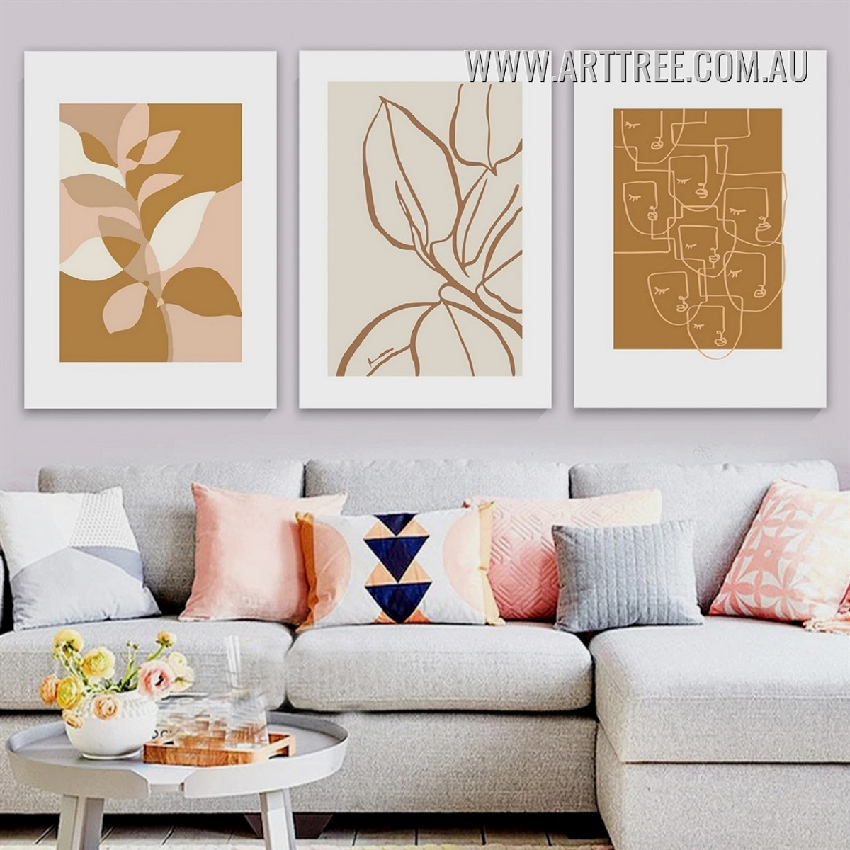 Visage Streak Art Leaves Abstract Minimalist 3 Piece Framed Scandinavian Painting Photograph Canvas Print for Room Wall Finery