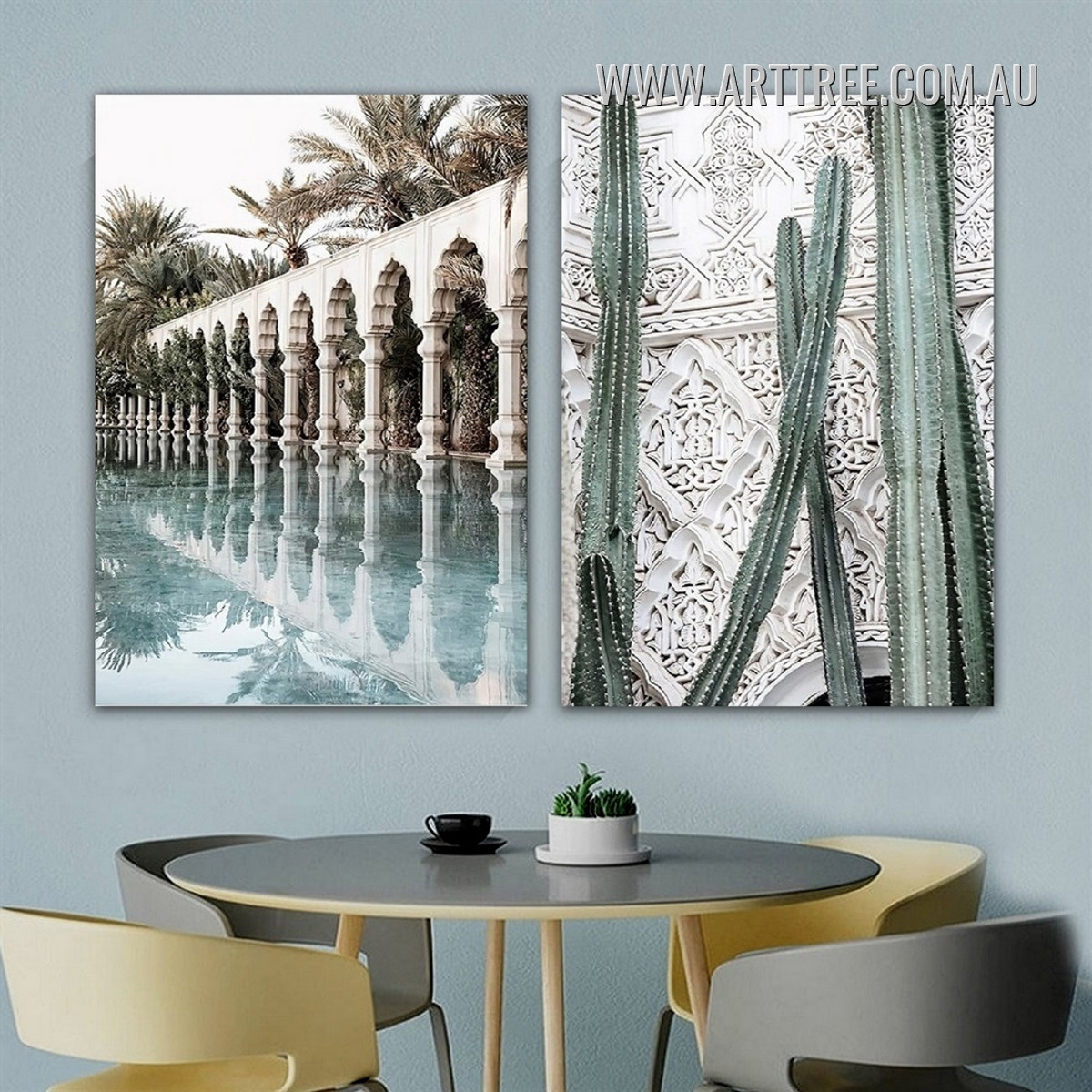 The Secret Garden Pillars Modern 2 Piece Framed Landscape Painting Photograph Canvas Print for Room Wall Trimming