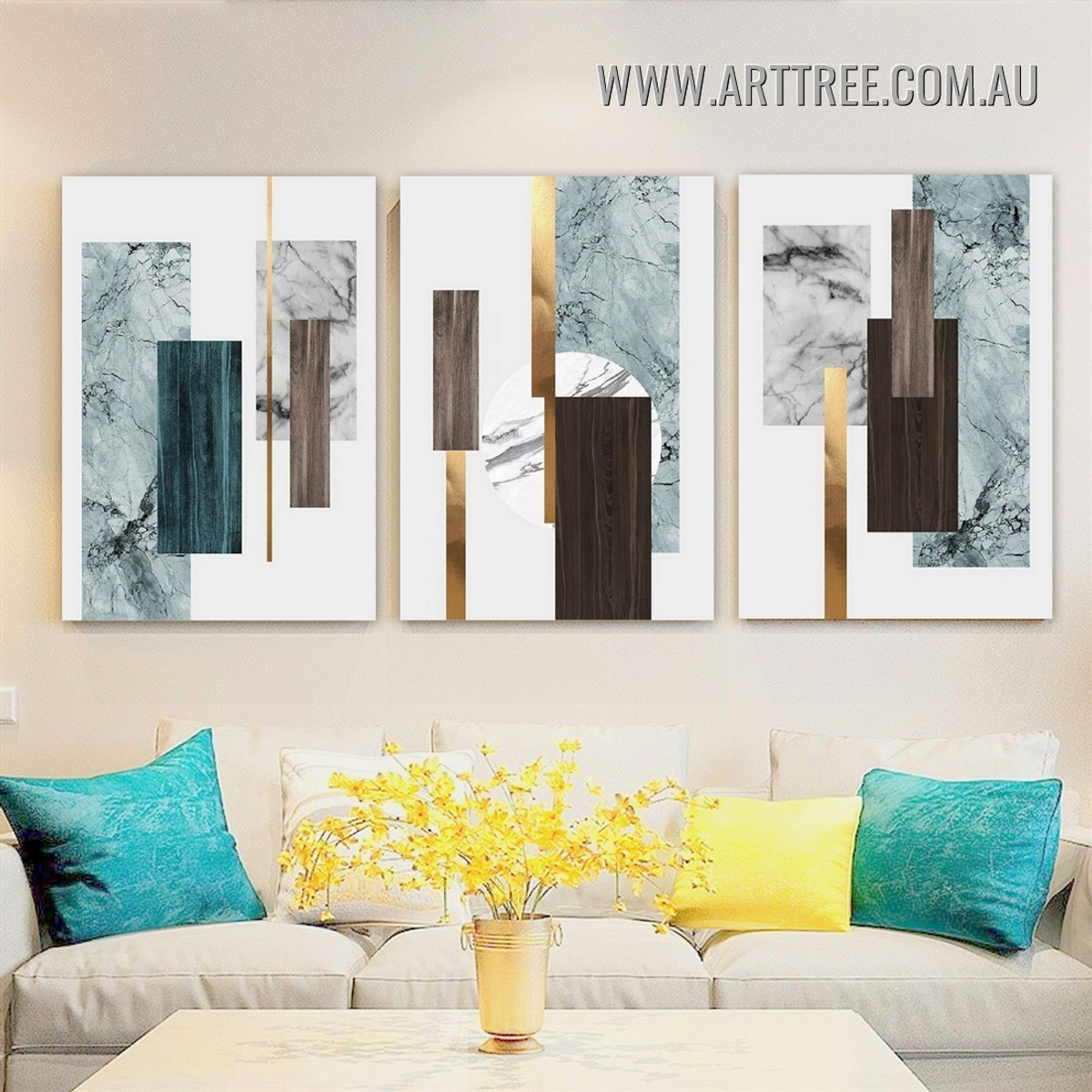 Stigmas Marble Abstract Modern Painting Picture 3 Piece Wall Art Prints for Room Finery