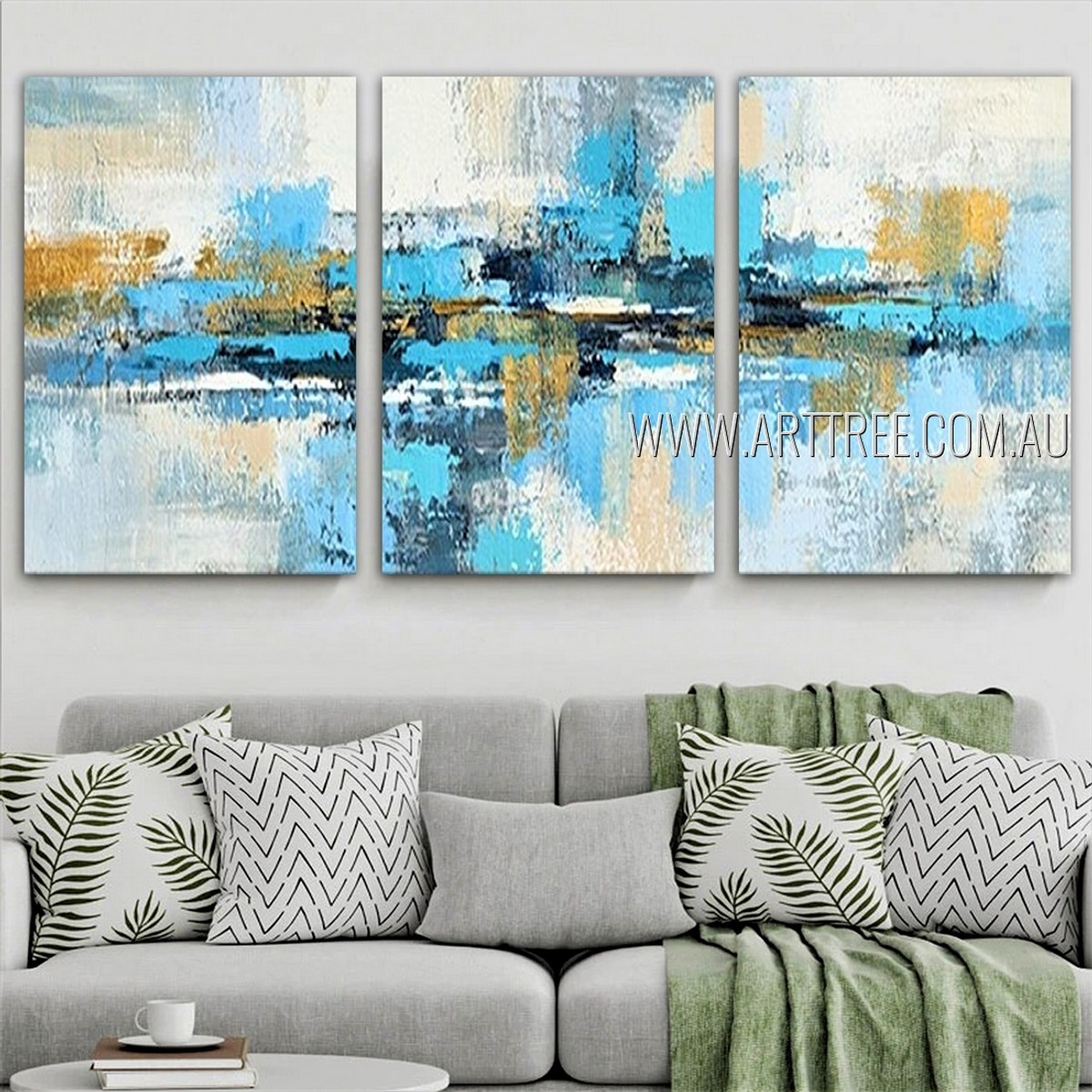 Smirches Abstract Modern Heavy Texture Artist Handmade Framed Stretched 3 Piece Split Canvas Paintings Wall Art Set For Room Décor