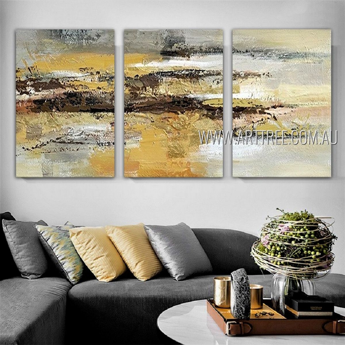 Blots Abstract Modern Heavy Texture Artist Handmade Framed Stretched 3 Piece Split Panel Painting Wall Art Set For Room Decor