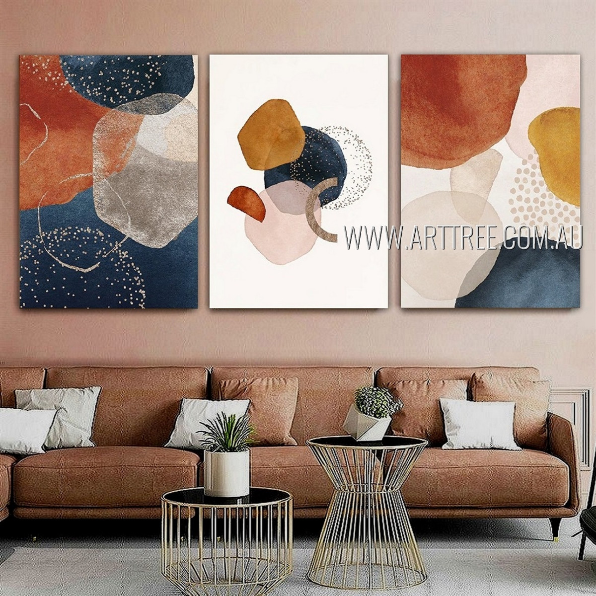 Devious Abstract Scandinavian Heavy Texture Artist Handmade Framed Stretched 3 Piece Multi Panel Wall Art Paintings Set For Room Onlay