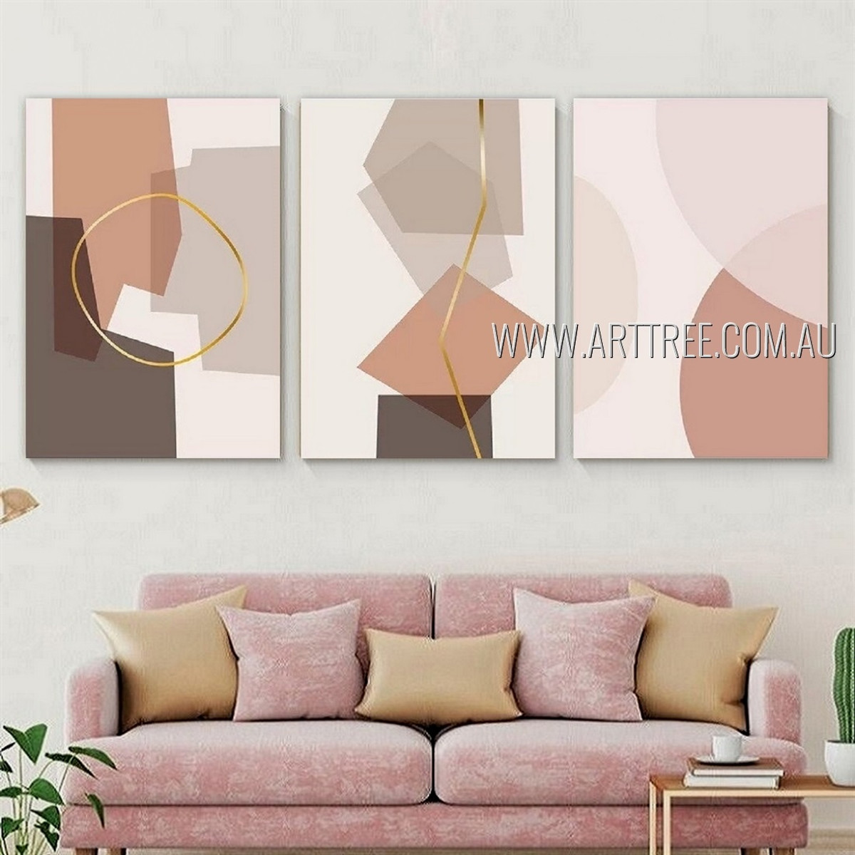 Geometric Figure Abstract Scandinavian Artist Handmade Framed Stretched 3 Piece Multi Panel Canvas Oil Painting Wall Art Set For Room Décor