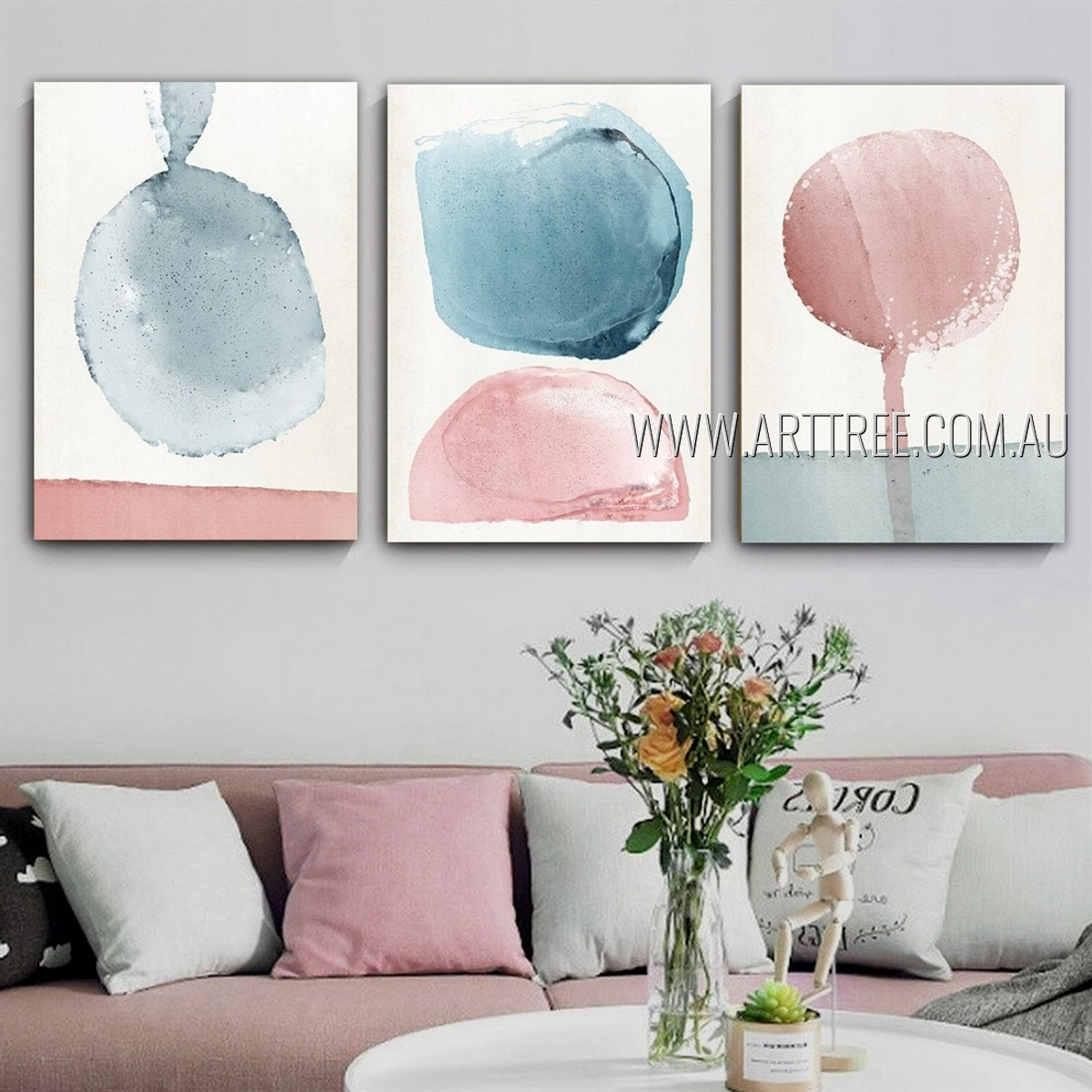 Orbed Abstract Nordic Artist Handmade Framed Stretched 3 Piece Multi Panel Canvas Oil Painting Wall Art Set For Room Adornment