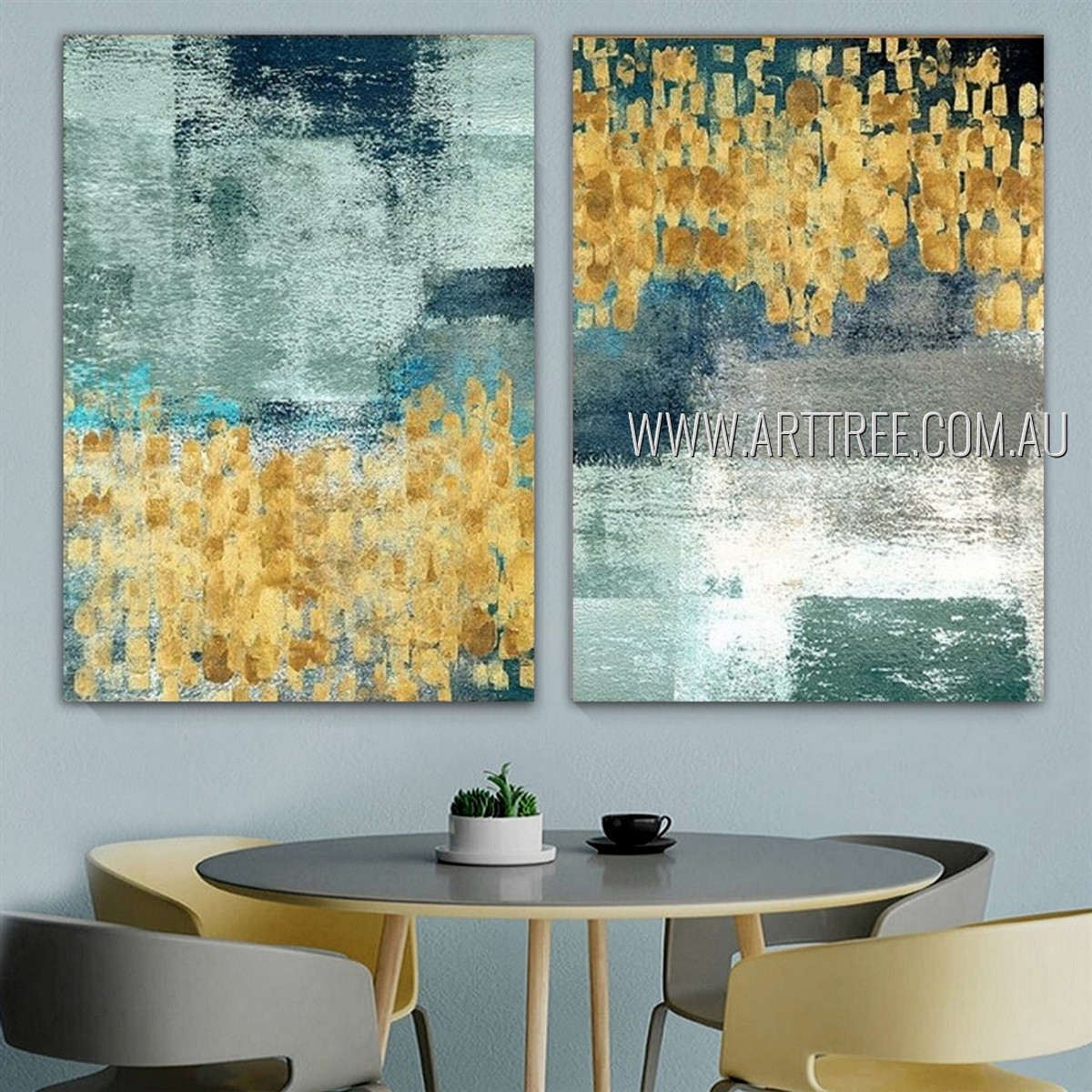 Stains Abstract Modern Heavy Texture Artist Handmade Framed Stretched 2 Piece Multi Panel Canvas Oil Painting Wall Art Set For Room Onlay