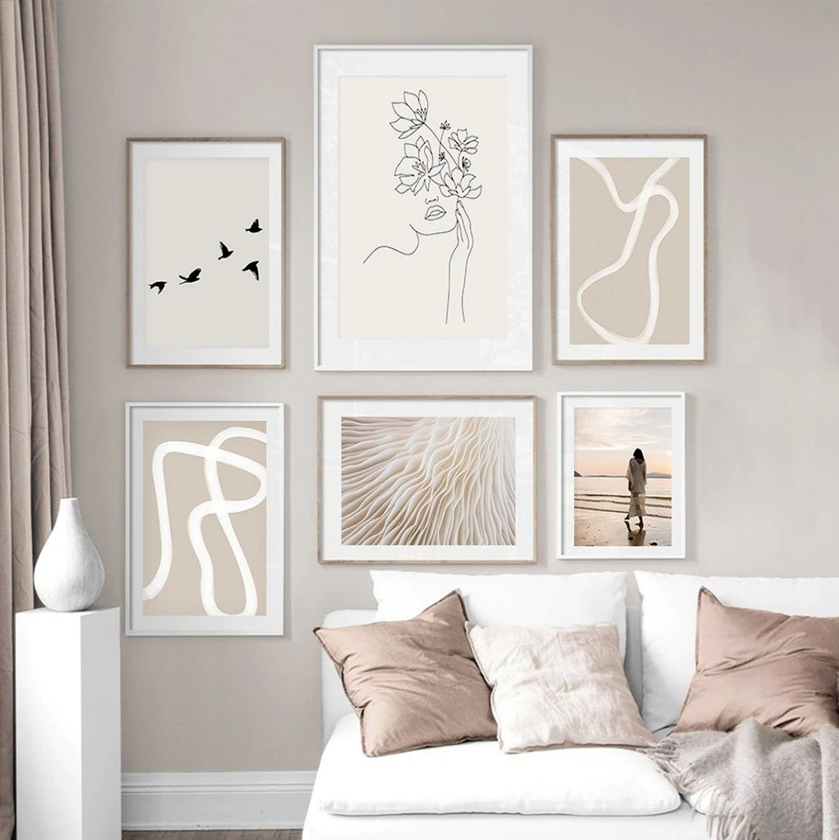 Colleen Floret Stria Lines Figure Cheap 6 Multi Panel Scandinavian Wall Art Photograph Floral Canvas Print for Room Trimming