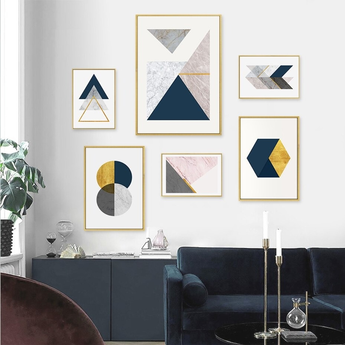 Calico Triangular Marble Circles Abstract Modern Geometric 6 Piece Painting Pic Canvas Print for Room Wall Disposition