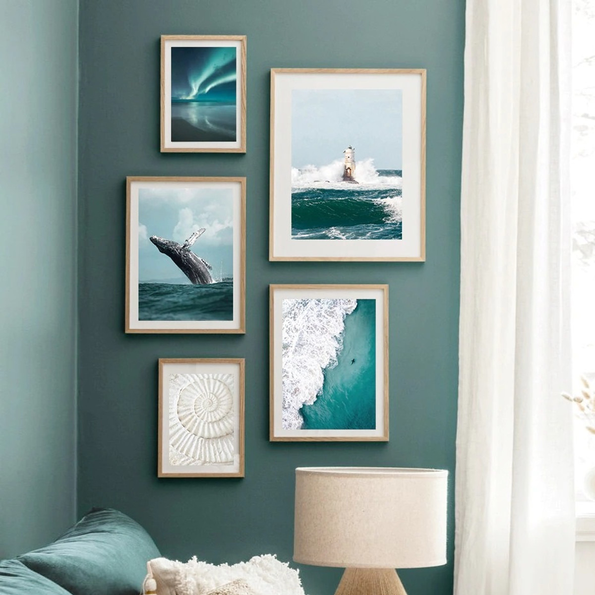 Ocean Surges Dolphin Modern Seascape 5 Multi Piece Wall Art Set Animal Photograph Canvas Print For Room Getup