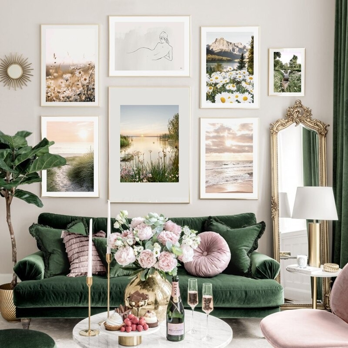 Beautiful Loach Sunflowers Water Floral Landscape Modern 7 Multi Panel Artwork Set Picture Canvas Print for Wall Hanging Garnish