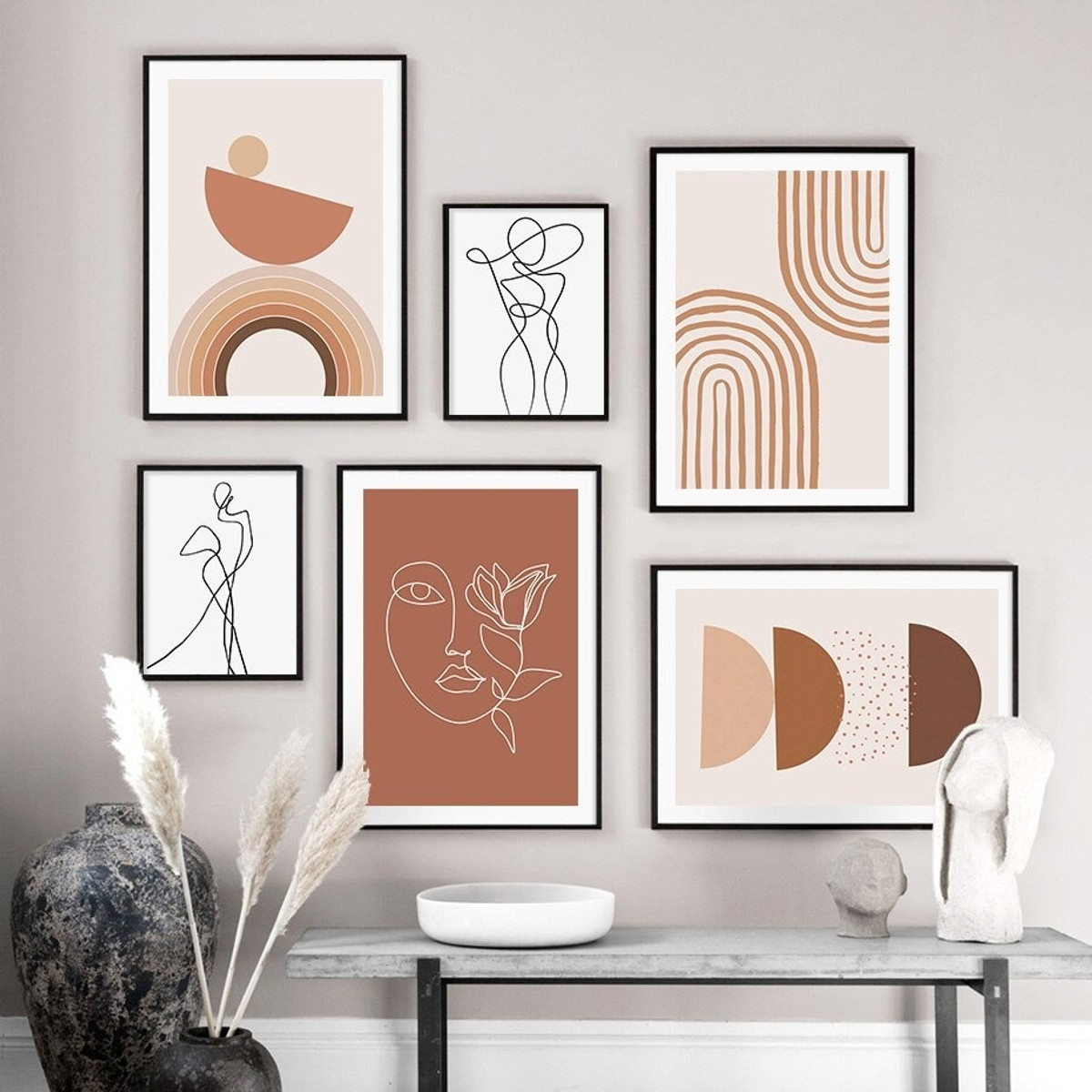 Semi Scansions Smudges Circles Geometric Abstract 5 Piece Painting Set Photograph Scandinavian Canvas Print for Wall Hanging Molding