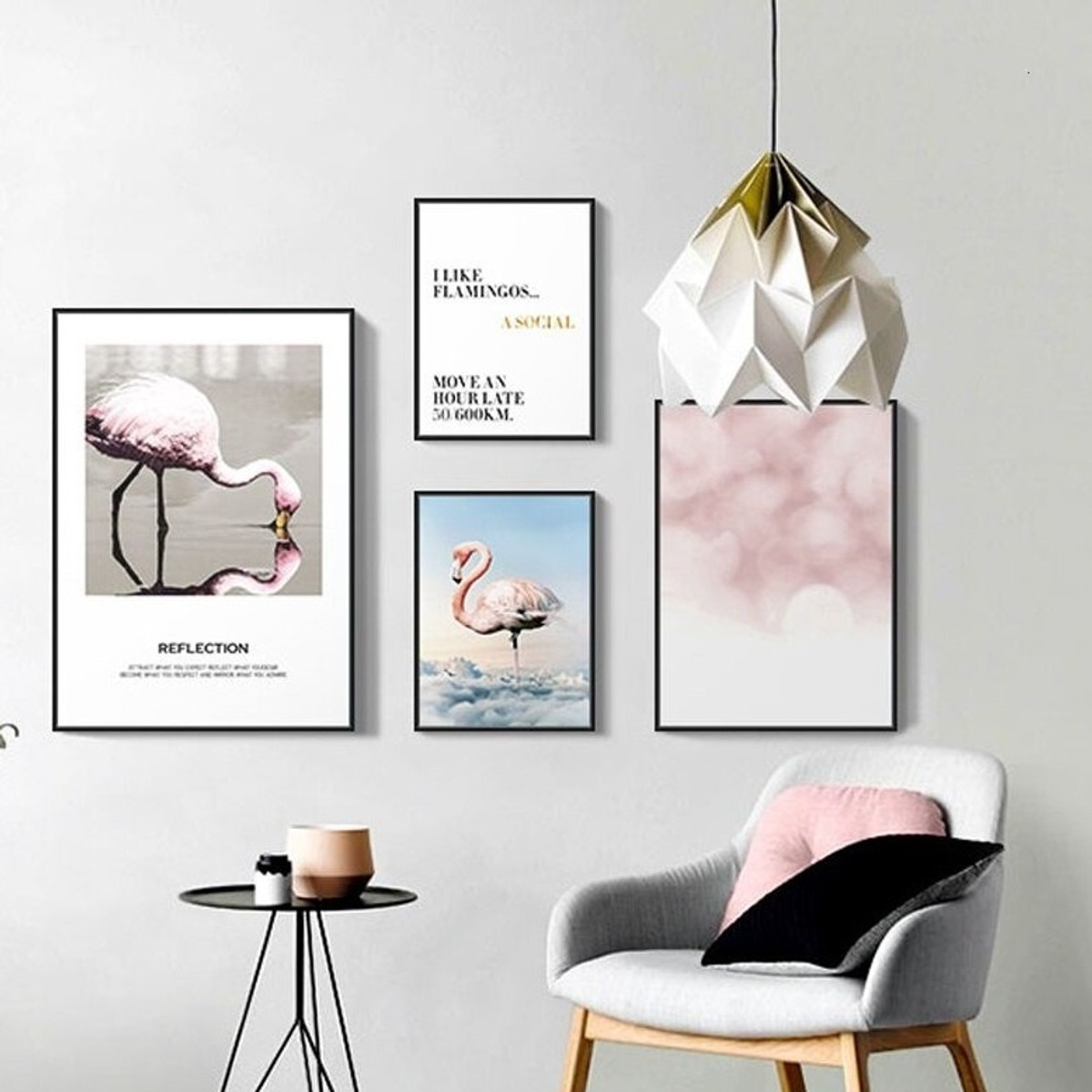 I Like Flamingos Nordic Cheap 4 Multi Panel Bird Wall Art Photograph Quotes Canvas Print for Room Assortment