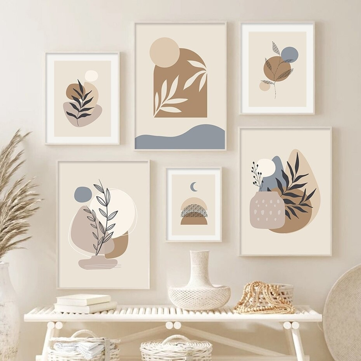 Calico Mackle Orbs Circles Abstract Minimalist Photograph Scandinavian 6 Piece Set Canvas Print for Room Wall Artwork Decor