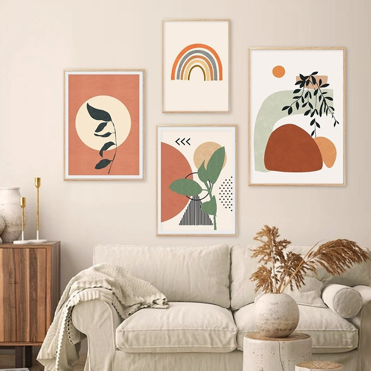 Calico Voluminous Lineament Circles Abstract Photograph Geometric Scandinavian 4 Piece Set Canvas Print for Room Wall Art Assortment