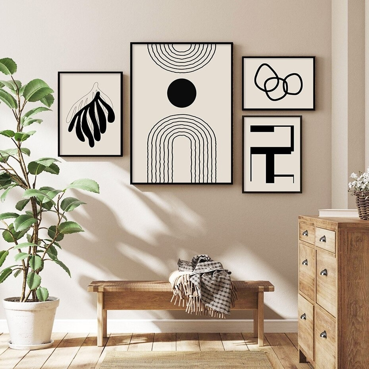 Convoluted Stroke Scansion Circles Abstract Geometric Photograph On Canvas 4 Multi Panel Scandinavian Painting Set Print for Room Wall Garniture