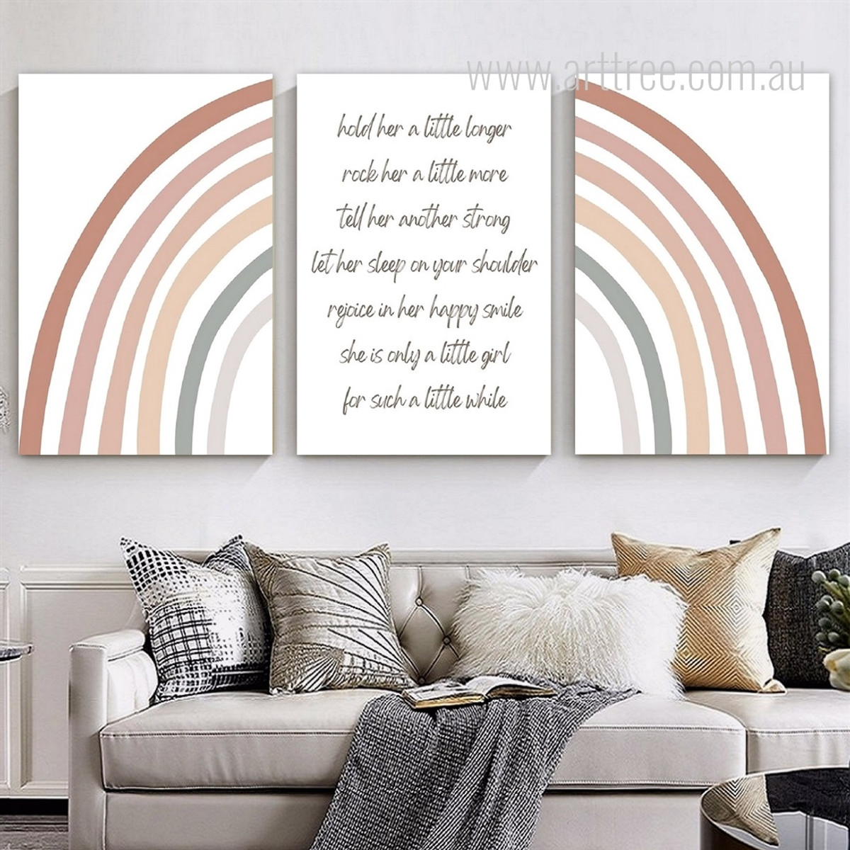 A Little Longer Typography Nature Photograph Nursery 3 Piece Set Stretched Canvas Print for Room Wall Artwork Drape
