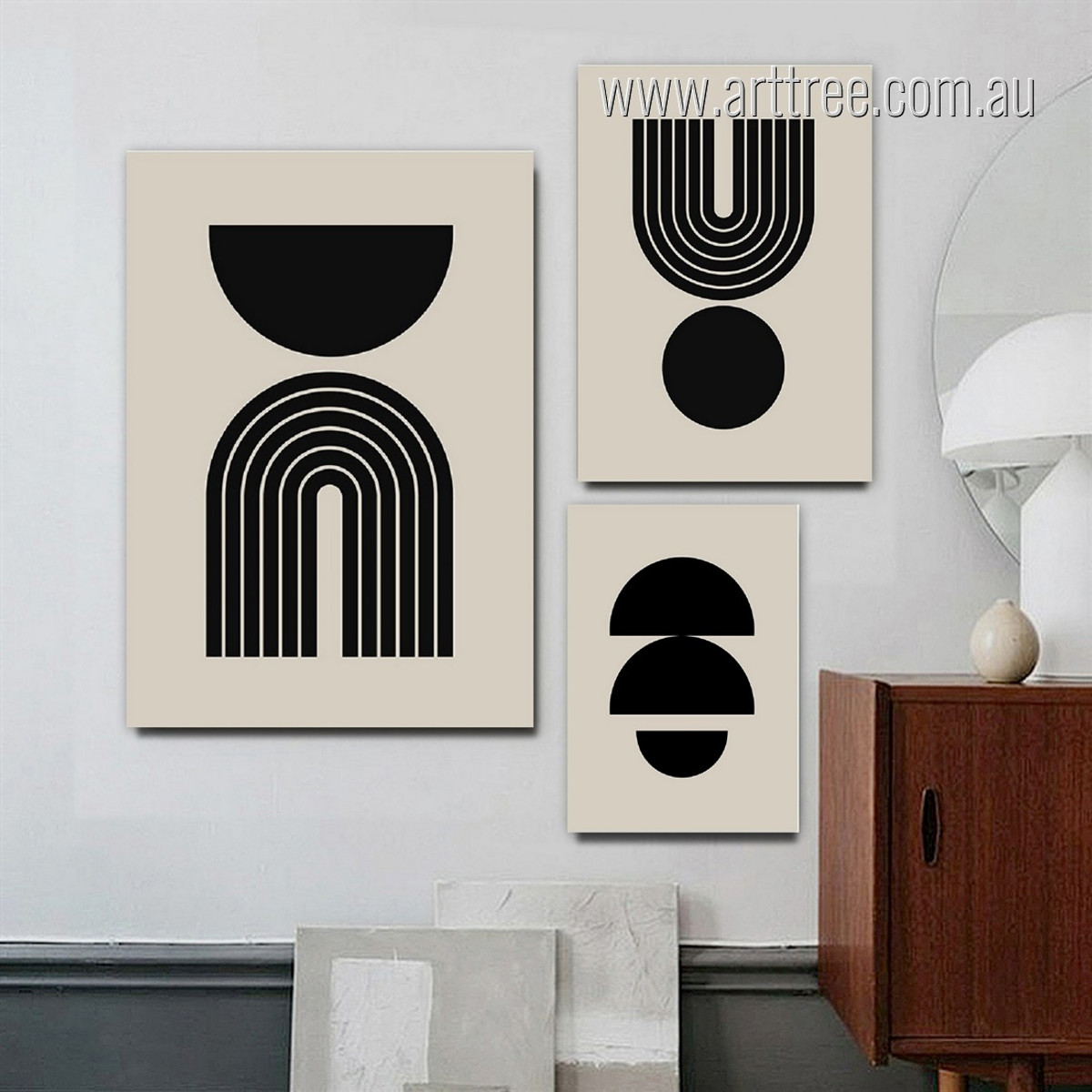 Minimal Stripes Minimalist Abstract Modern Handmade Painting Image Framed Stretched 3 Panel Canvas Prints Set for Room Garniture
