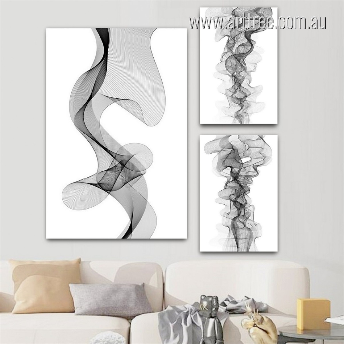 Wavy Alignments Pattern Abstract Minimalist Stretched 3 Piece Set Modern Artwork Photograph Canvas Print for Room Garnish