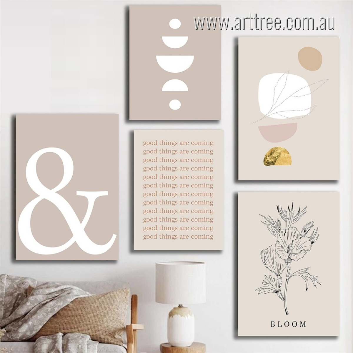 Good Things Are Coming Spots Boho Style Quotes 5 Multi Panel Set Photograph Geometrical Stretched Rolled Print on Canvas Artwork Online for Room Wall Trimming