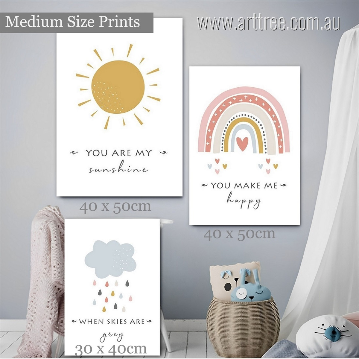 You Make Me Happy Sun Quotes Nature Photograph Nursery 3 Piece Set Rolled Canvas Print for Room Cheap Wall Art Outfit