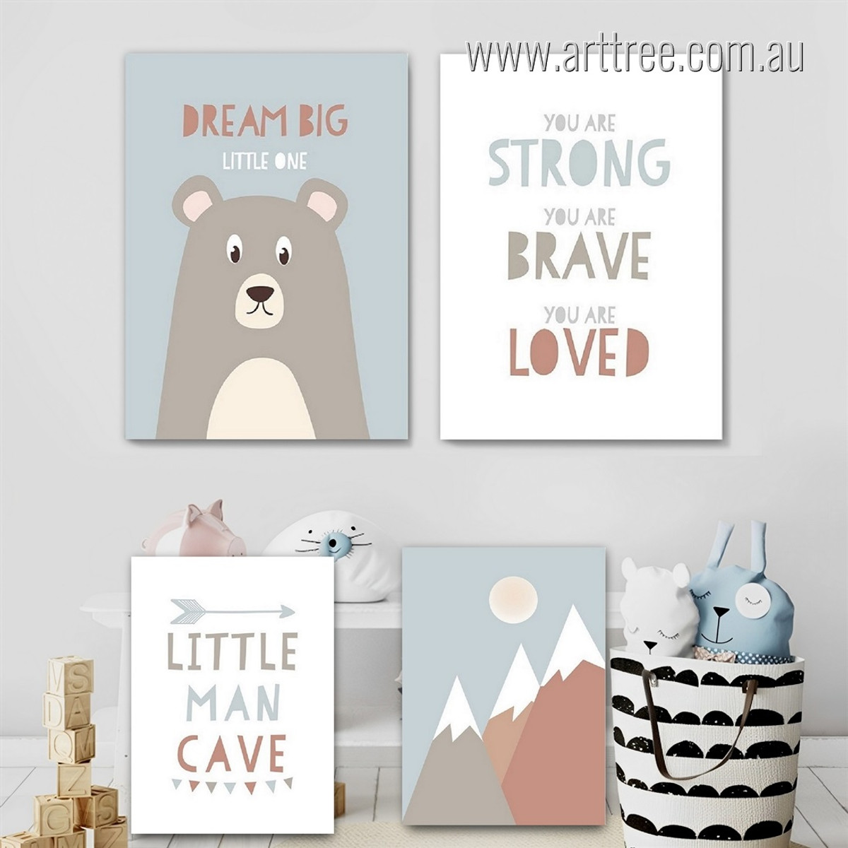 Little Man Cave Sun Animal Nursery Photograph Quotes Rolled Stretched 4 Piece Set Canvas Print Art for Room Wall Adornment