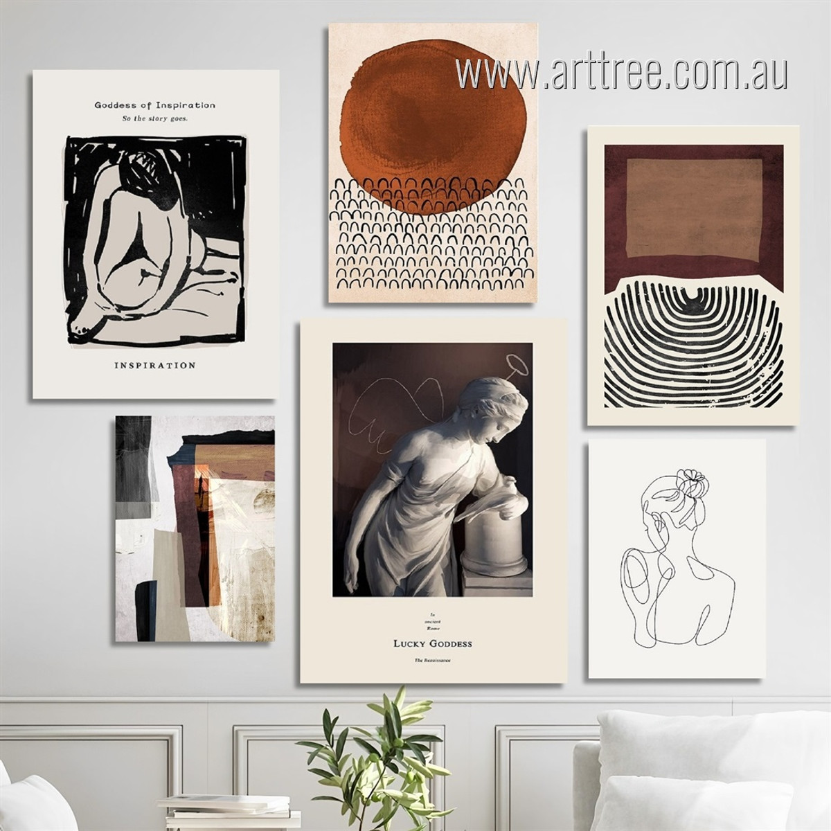 Goddess Of Inspiration Spots Abstract Photograph Typography Scandinavian 6 Piece Set Rolled Stretched Canvas Online Prints Australia for Room Wall Art Onlay