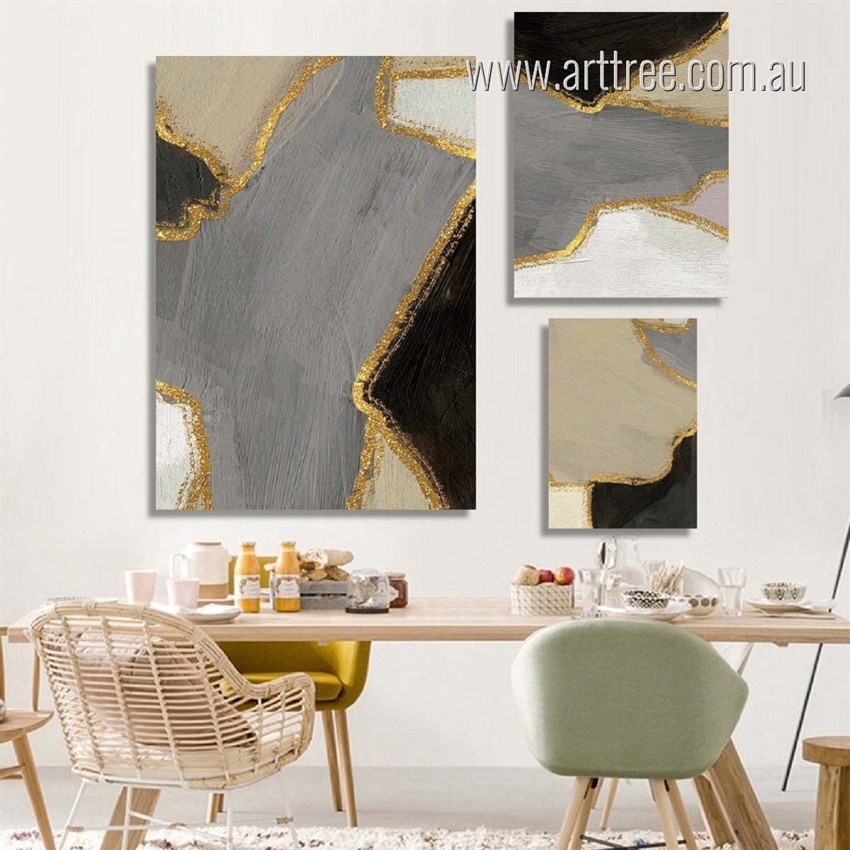 Particolored Flaws Marble Modern Abstract Photograph 3 Piece Stretched Set Canvas for Room Wall Australian Art Prints Assortment