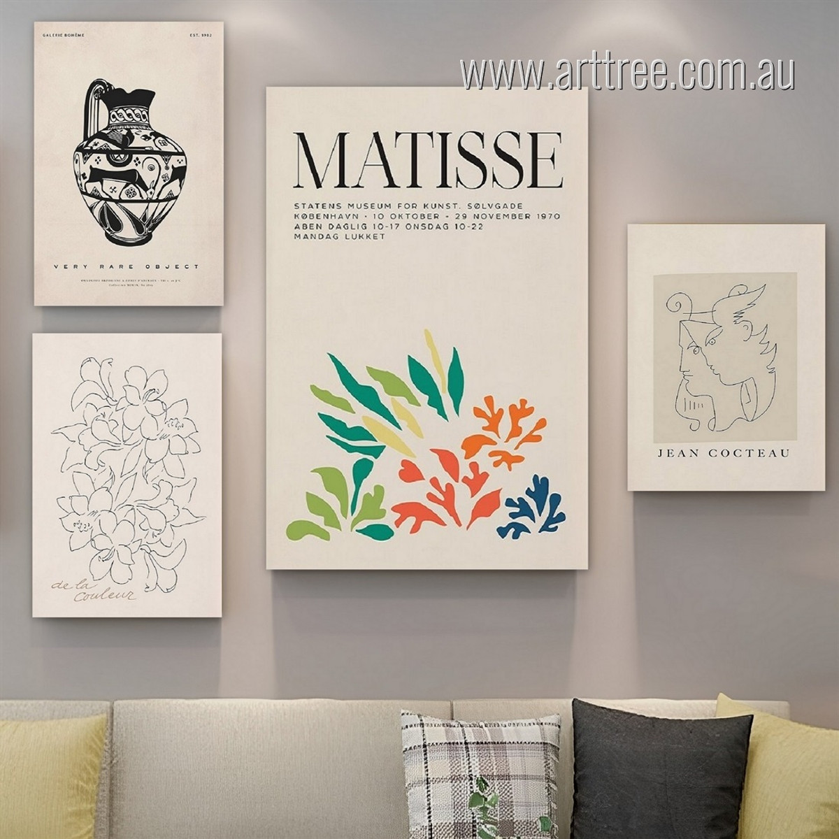 Blossom Leaflets Lineament Pattern Floral Abstract 4 Multi Panel Hallway Artwork Boho Style Set Stretched Canvas Cheap Photo Prints for Room Wall Flourish